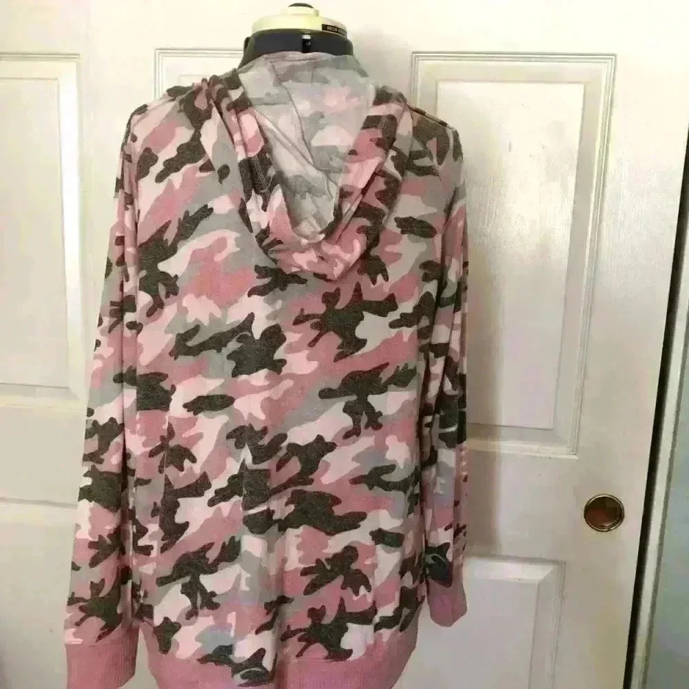 JUSTICE camo pink gray white long sleeve knit hoodie youth 14-16